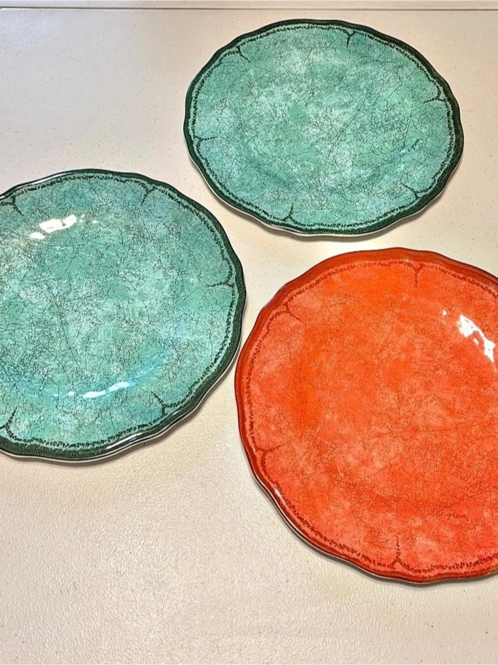Citrus Grove Crackle Melamine Dinner Plate Set of 3 Green & Orange